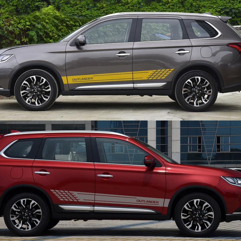 2 шт. Автостайлинг Полосы на боковые юбки дверей Виниловые наклейки Для Mitsubishi Outlander Светоотражающие Авто Декоративные Наклейки Аксессуары