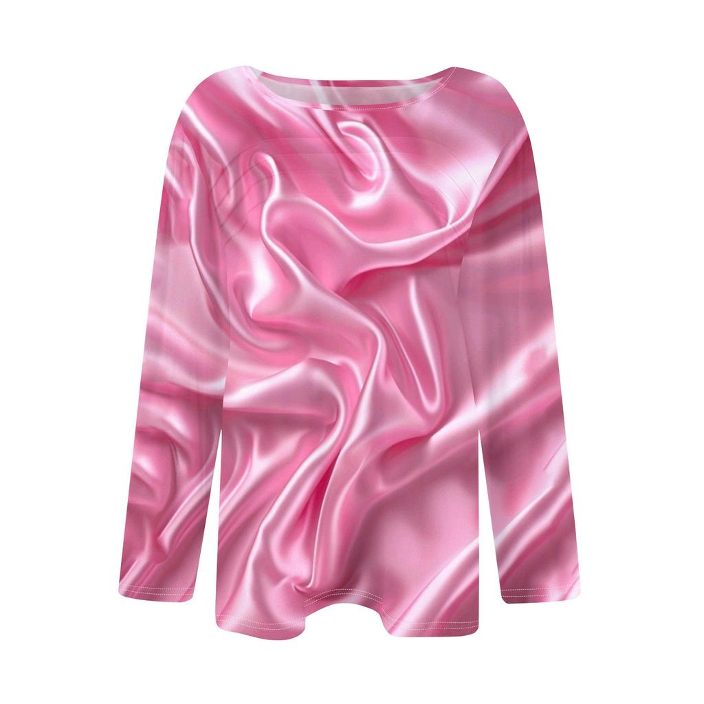 Женский свободный повседневный топ с круглым вырезом и длинными рукавами, модный топ