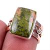 Natural Unakite Gemstone 925 Solid Silver Jewelry Two Tone Ring Size 6.5US P6k50