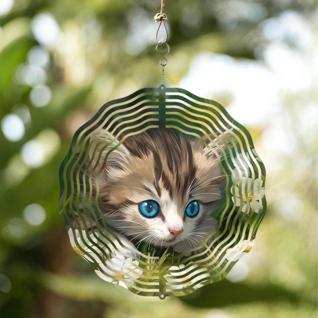 10-дюймовый подвесной ветряной спиннер с милым дизайном кошки, металлический ветряной колокольчик с вращением на 360 градусов для декора сада, газона, патио на открытом воздухе, идеальный подарок для
