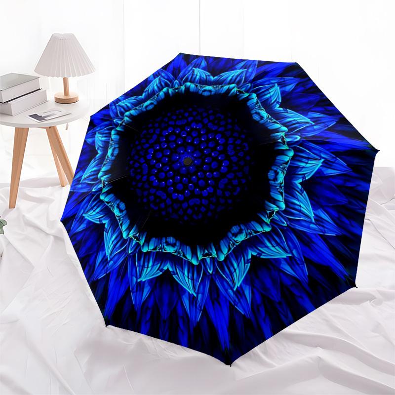 1pc Blue Lotus Flower Automatic Open/Close Umbrella, Folding Compact Umbrella with Lightweight Design for Women/Men yy251011057
