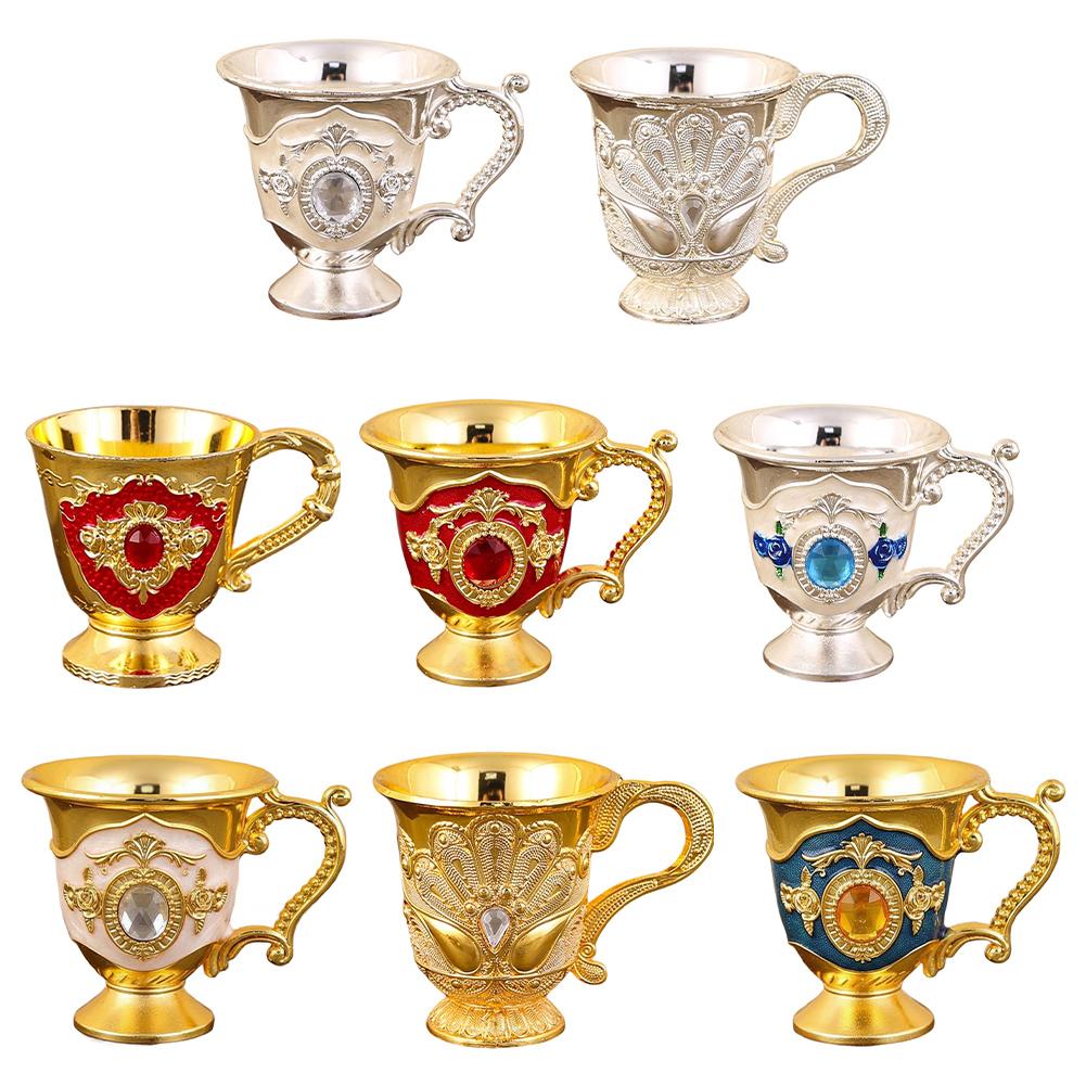 Zinc Alloy Metal Wine Drinking Cup Vintage Goblet for Picnics Bar and Home Use with Inlay 50mm Mouth 54mm Height 30mm Bottom