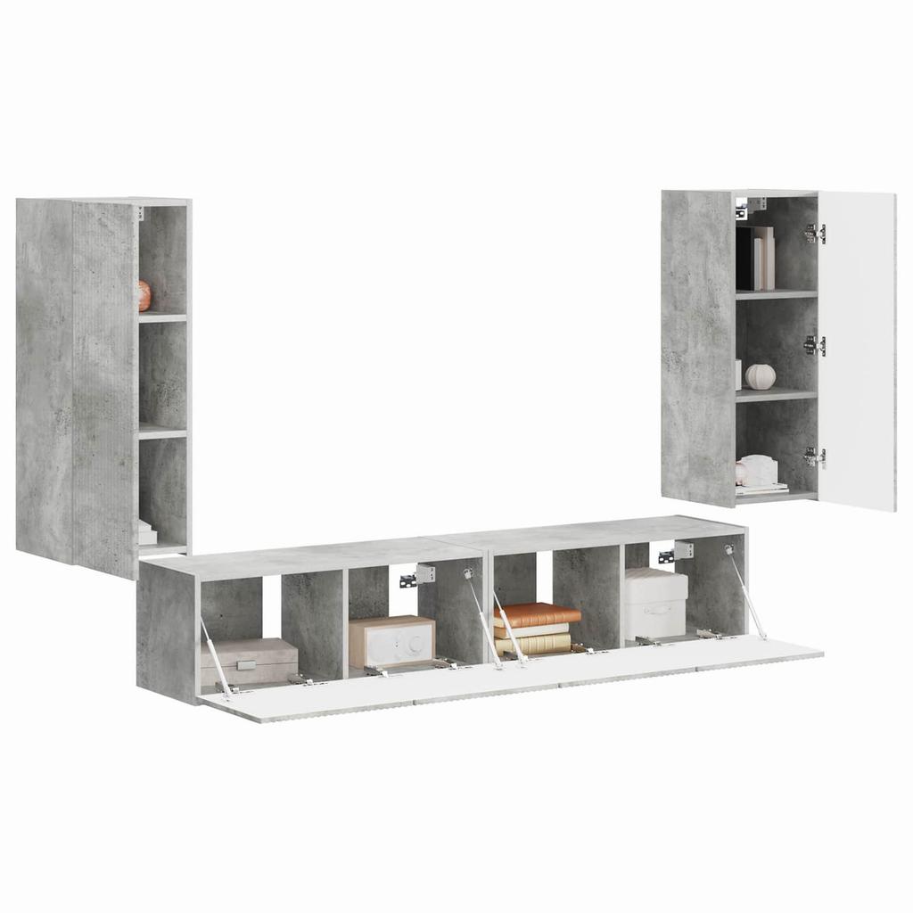 TV Wall Shelf Set Wall Mounted 4 pcs Concrete Grey Particleboard