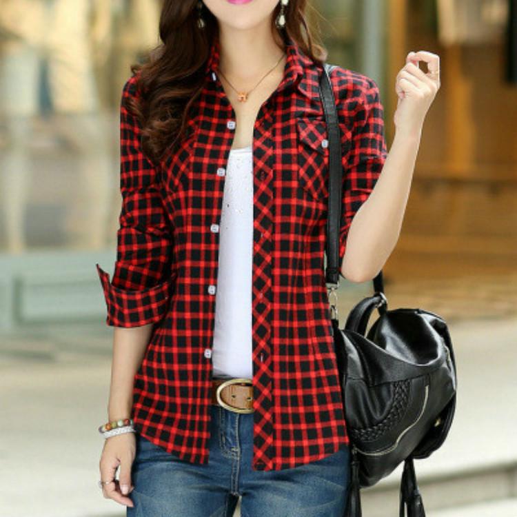 Женская клетчатая рубашка с утеплителем внутри