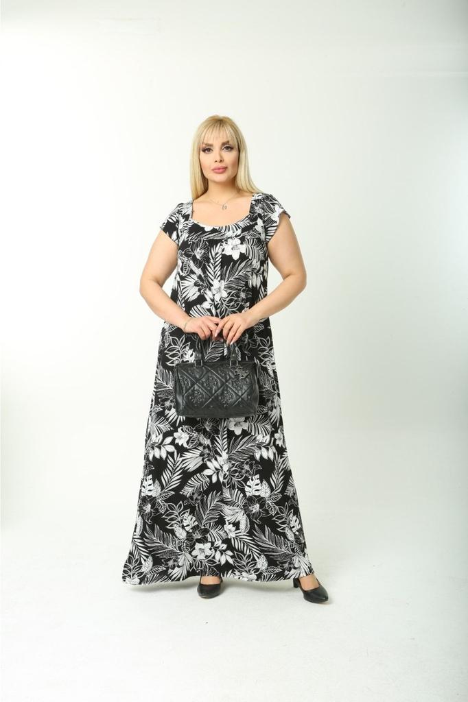 Женское платье больших размеров, длинное платье макси-длины с коротким рукавом и сумкой сзади, платье из вискозы и чесаного хлопка больших размеров