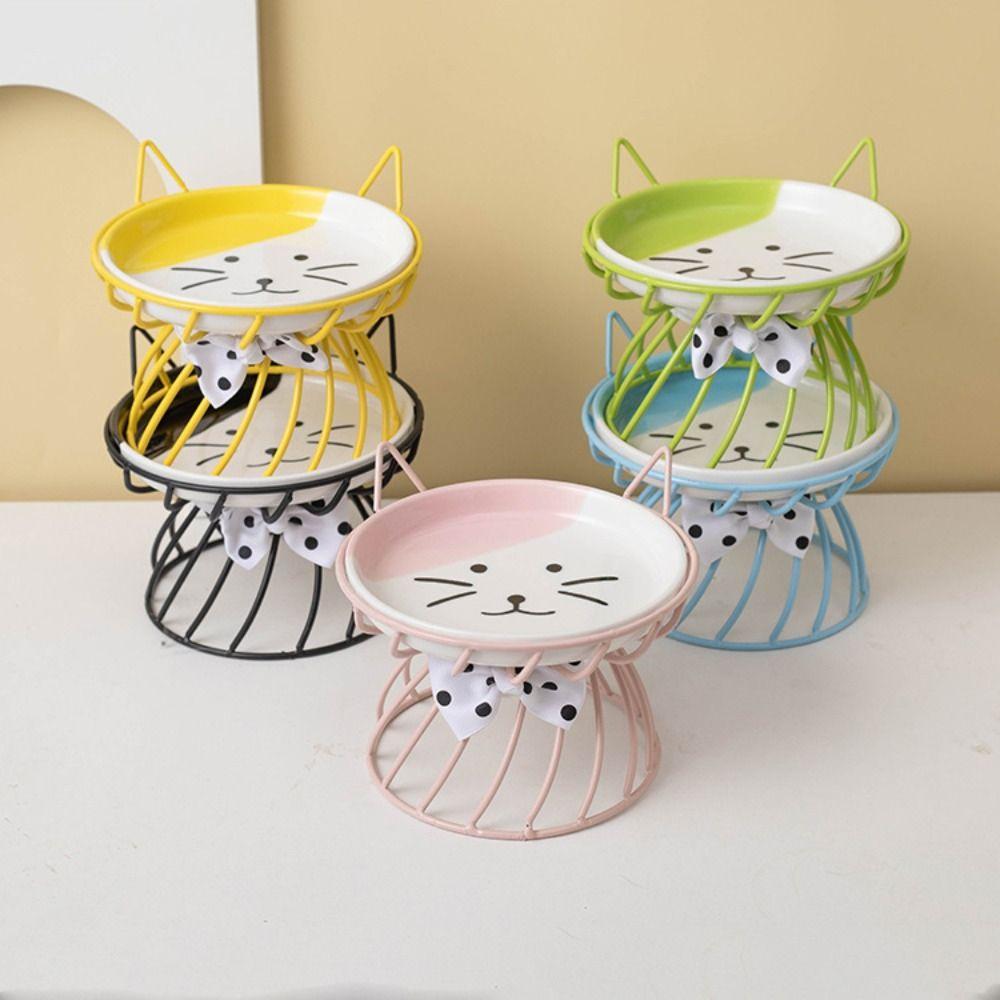 Миска для кормления животных на подставке Керамическая миска для кошек Нескользящая Мультяшная миска для собак Большая вместимость Кормушка для животных Поилка для животных