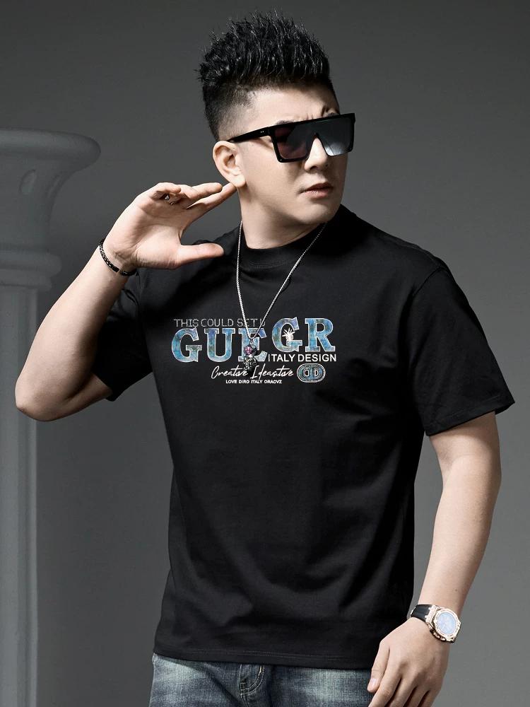 European Trendy Brand Gold Foil and Rhinestone Short-Sleeve T-Shirt 2025 Summer New Style Half-Sleeve Tee Men's Loose Casual Top