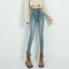 Harajuku Vintage Casual Tight Fitting Female Pencil Pant Skinny Stretch Womens Jeans HighWaist Straight Fashion Pants Streetwear