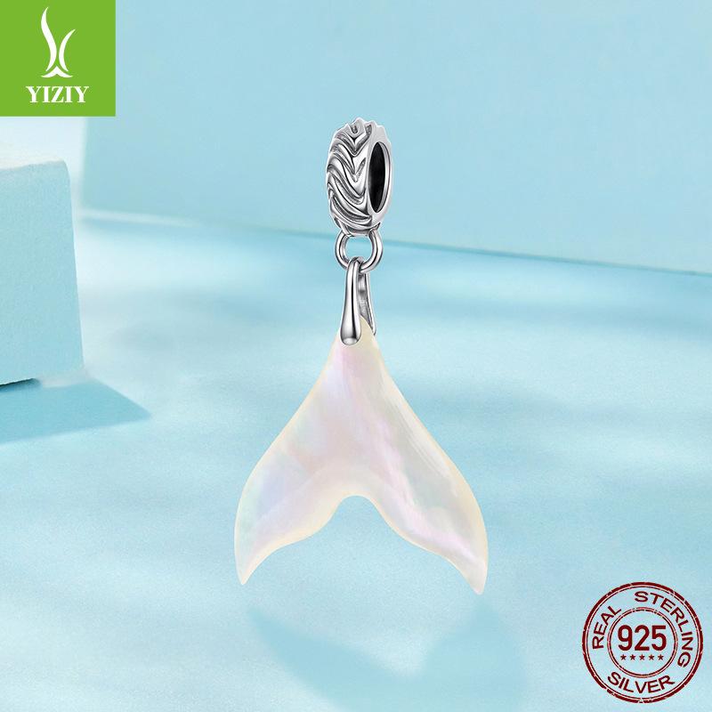 S925 Sterling Silver Dream Man Fishtail Pendant Accessories, Fashion Fritillary Fishtail Diy Bracelet Beaded