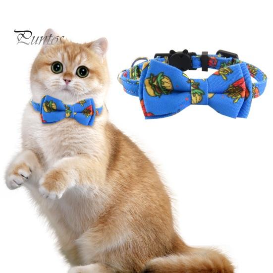 Регулируемый ошейник для домашних животных с нержавеющей пряжкой-колокольчиком. Милый дизайн галстука-бабочки. Круглая ткань на шее для домашних животных. Ожерелье с принтом на тему еды для маленьких и средних собак.