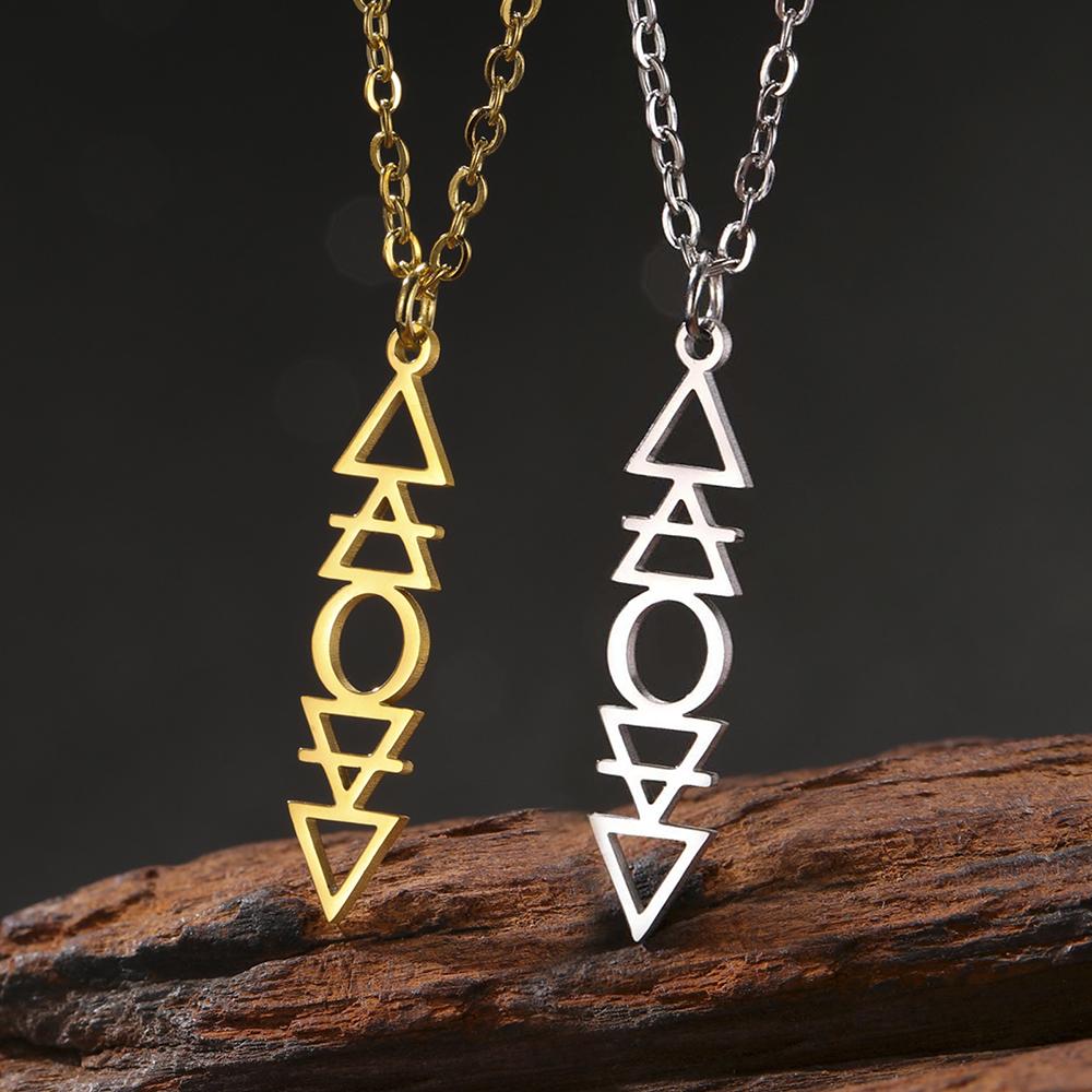 Dawapara Four Elements Necklace Earrings Jewelry Set Water Fire Air Earth Symbols Alchemical Pendant Stainless Steel Jewelry