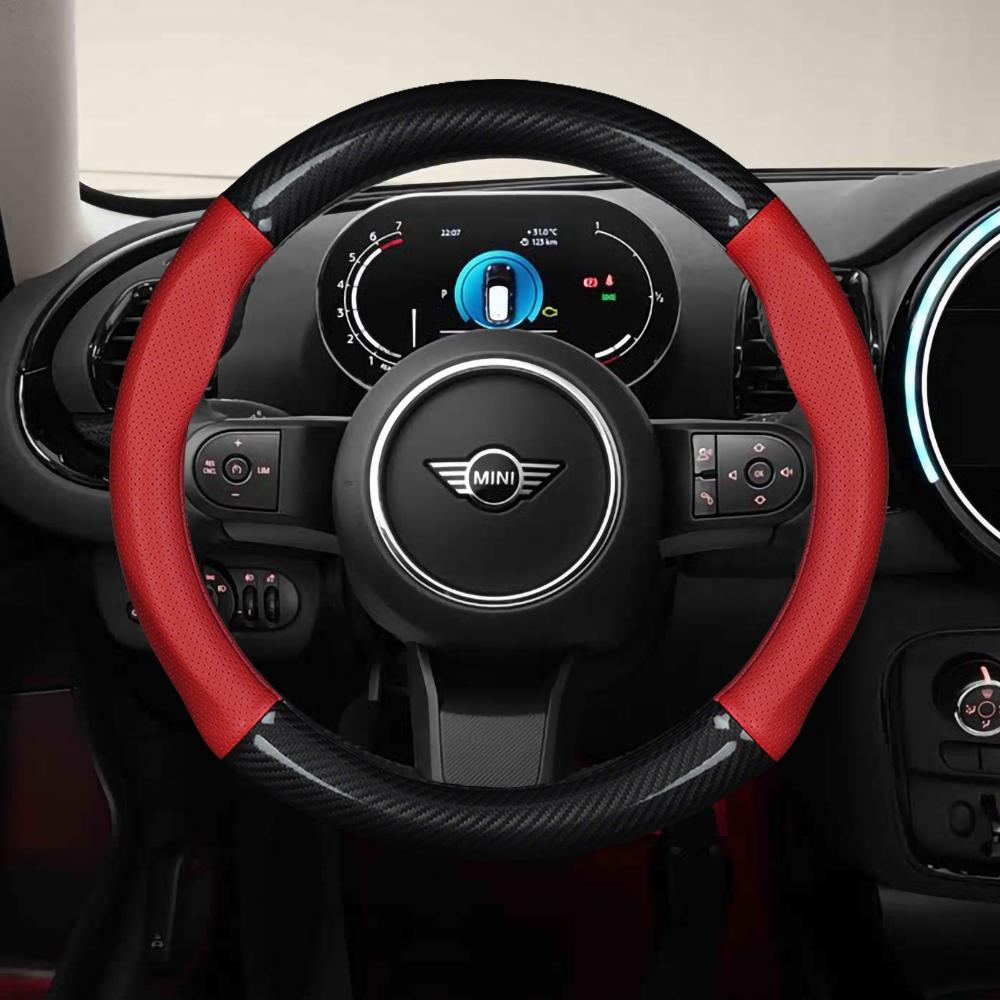 Car Steering Wheel Cover for BMW MINI Cooper F54 F55 F56 F57 F60 JCW ONE R53 R54 R55 R56 R60 Countryman Carbon fiber Leather