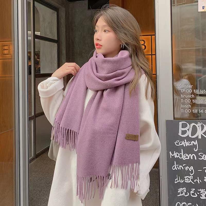 Winter Scarf Women Luxury Autumn Winter Cashmere Scarf Thickened Warm Shawl Classic Tassels Fluffy Scarf Solid Color Soft Shawl
