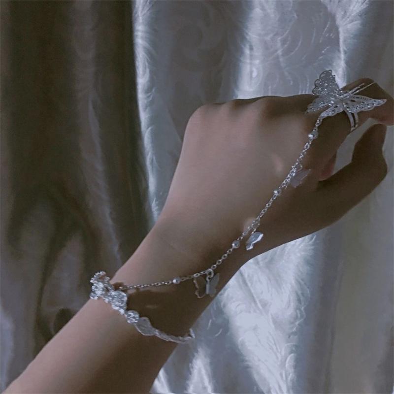 Retro Butterfly Opening Adjustable Ring Bracelet Bells Bangles Hanfu Hand Ornament Bracelet Style Gift Palace Jewelry Women's Gifts