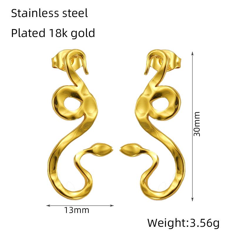 Gold Stainless Steel French Personality Snake Earrings Fashion Versatile Earrings Stud Earrings Women