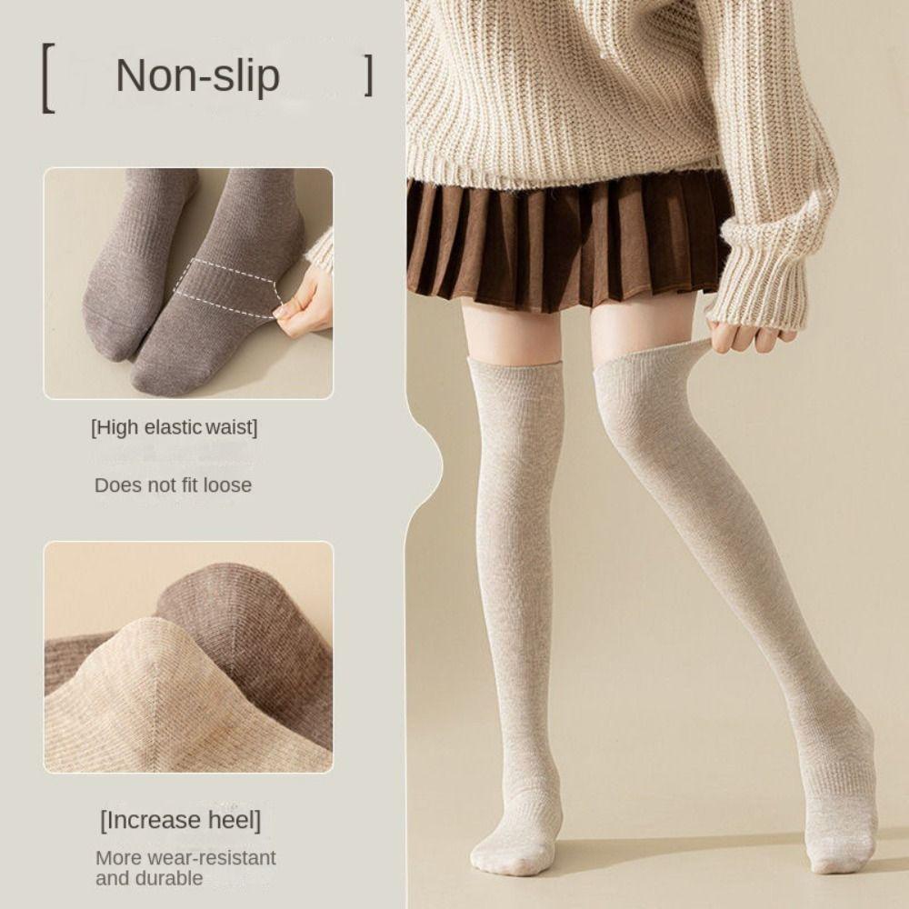 Cotton Stockings Knee High Women Hosiery Solid Color Women Long Socks Ladies Girls