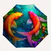 Colorful Koi Fish Pond Wall Art Decor Umbrella, Cute Umbrella with Cute Design, Portable 3-Fold Compact Umbrella for Men & Women, Valentine's Day Moth