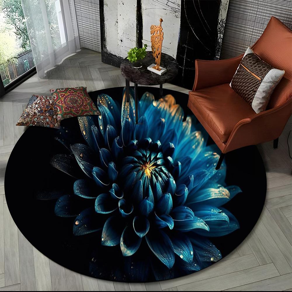 Crystal Velvet Luxury Flower Round Rug – Rose & Daisy Print Nordic Non-Slip Mat for Living Room, Bedroom & Playroom