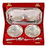 Embossed Leaf Design Curved Silver Plated Set Of 2 Bowl With 2 Spoon & 1 Tray, Serveware Decorative Gift Set, 57 Ml