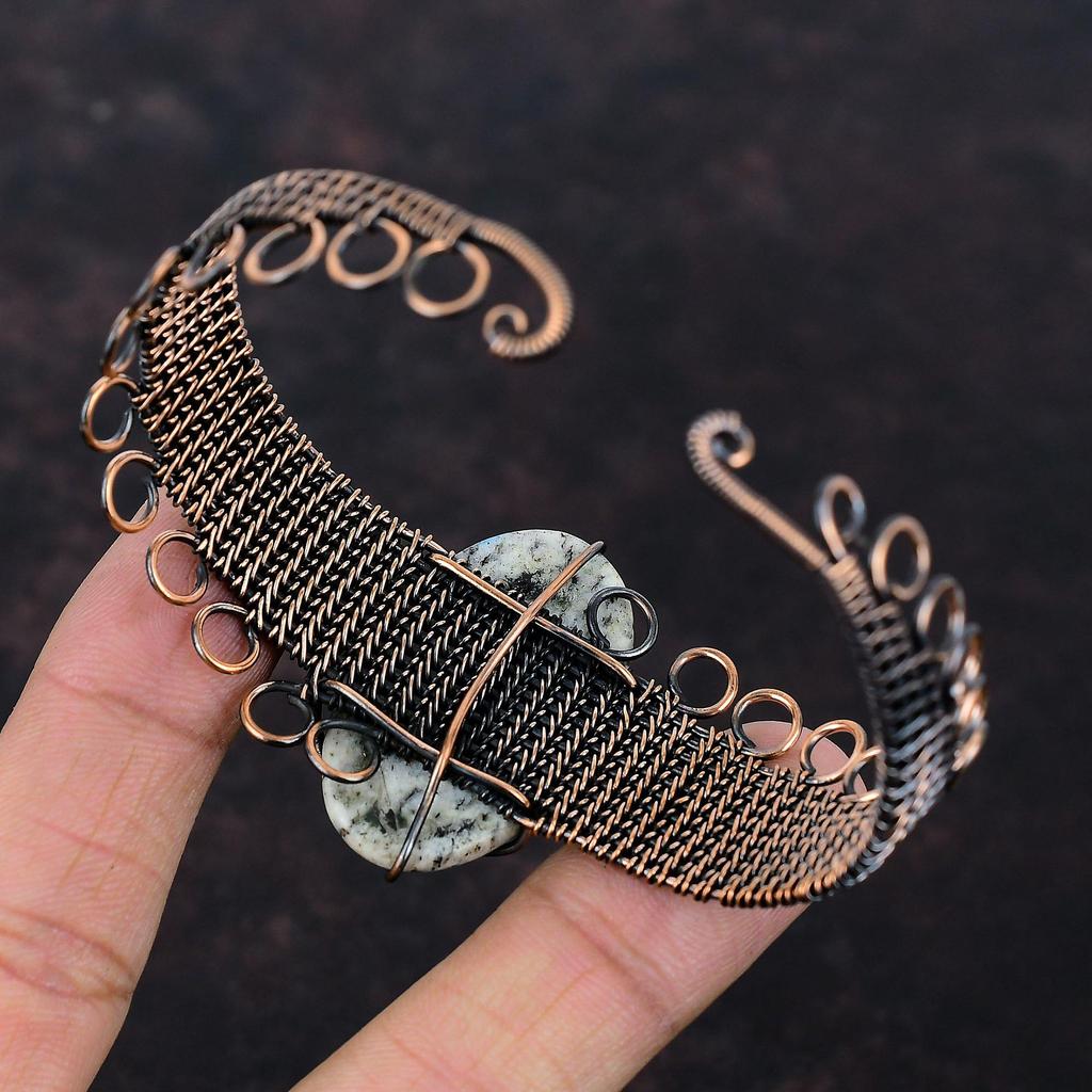 K2 Jasper Gemstone Bangle Copper Wire Wrapped Cuff Bracelet K2 Jasper Jewelry Adjustable Bangle Handmade Copper Wire Jewelry Gift For Mother
