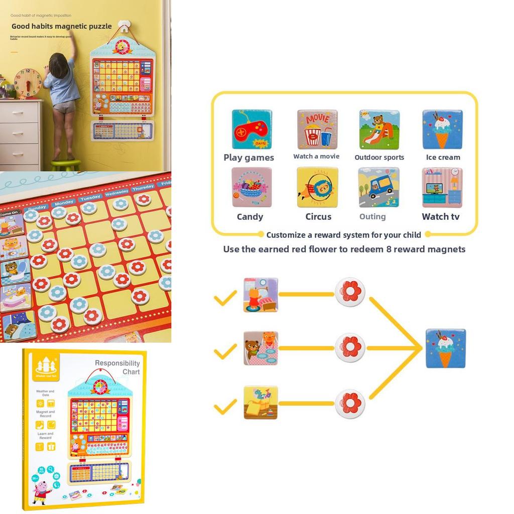 Childrens Growth Selfdiscipline Chart Wooden Behavior Tracker With Reward Stickers For Toddler Development