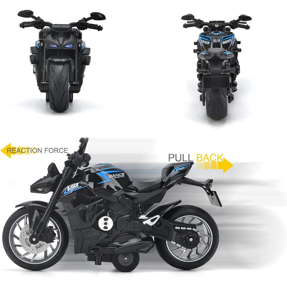 1/12 Scale V4 Pull Back Motorcycle Toys,Motorcycle Model with Light and Music,Toy Motorcycles for Kids Age 3+ Year Old Christmas Party Supplies