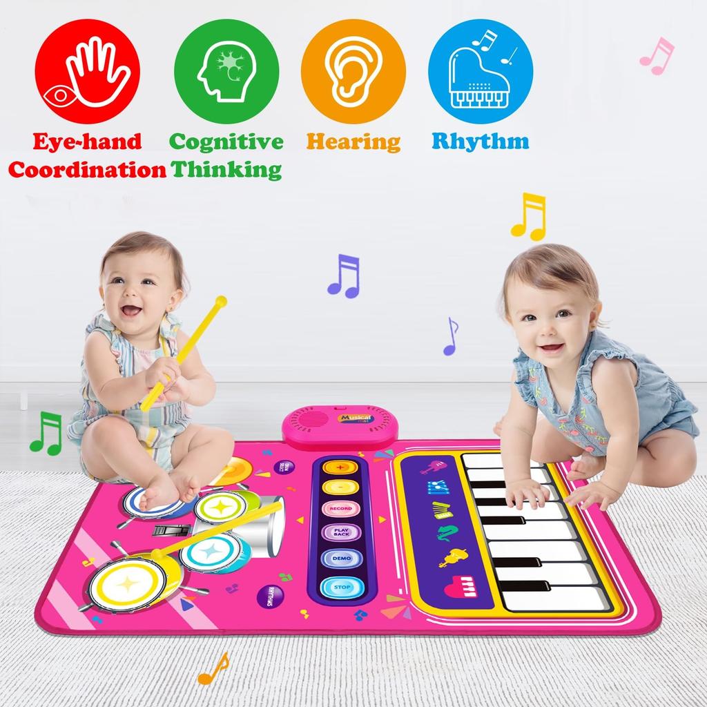 Baby Musical Mat Toddler Toys Age 1-2 - 2 In 1 Piano Drum Babies Play Mat - Infant Music Toy 12-18 Months Babies Birthday Valentines G