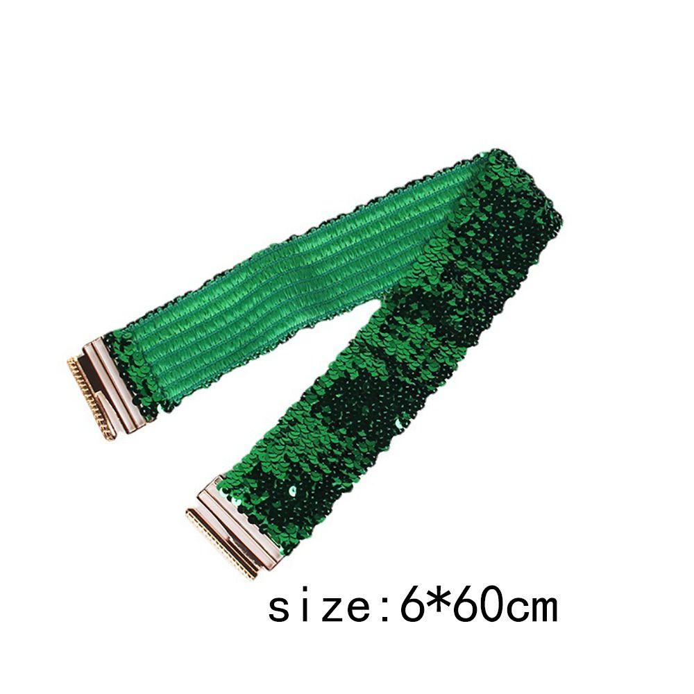 Eye Catching Shinny Waistband Gold Buckle Disc Belts Special Design Sequin Stretch Belt Women Girl