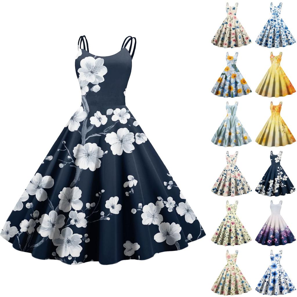 Women's Floral Print Sexy Off-the-shoulder Punk Vintage Dress