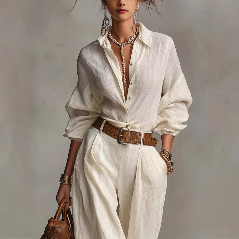1116 autumn European and American new women's clothing fashionable and elegant shirt wide-leg long suit women