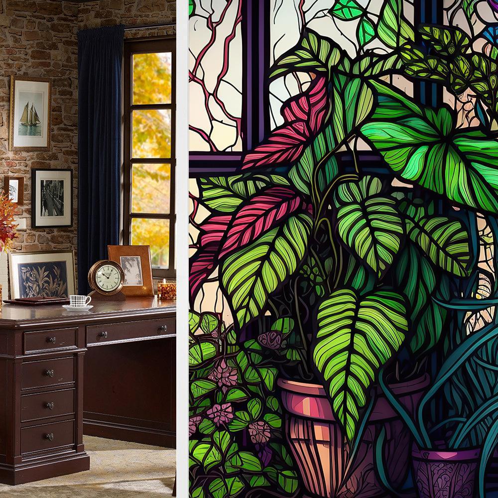 Красочная Ретро Цветок и Птица ПВХ Статическая Пленка для Окон Съемная