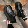 JK Uniform Shoes Women New Black Small Leather Shoes Platform Loafers Girls' Japanese Style College Style Lace Up Oxford Shoes