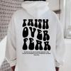 Faith Over Fear Christian Hoodie Religious Graphic Sweatshirt Jesus Pullover Aesthetic Top for Women