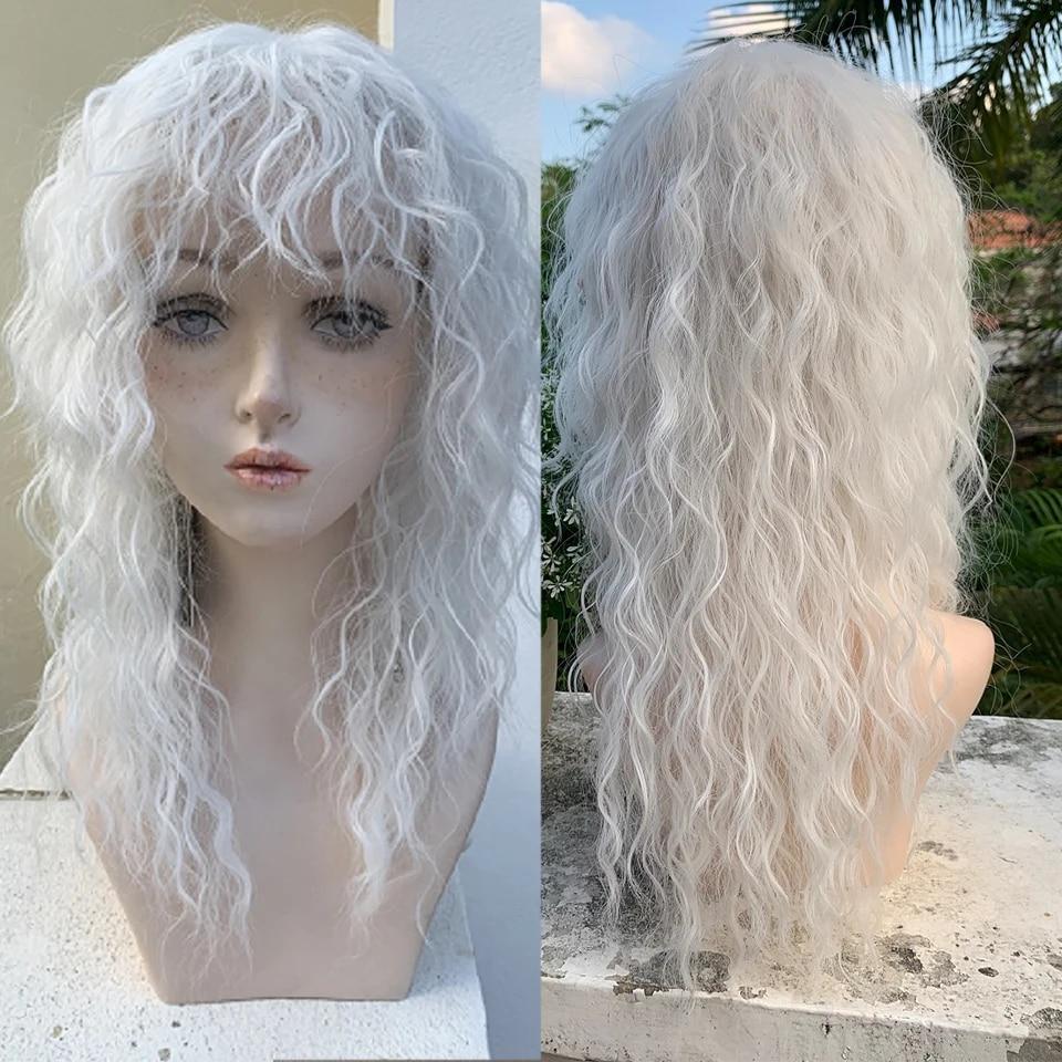 Длинный вьющийся синтетический парик с челкой по центру, темно-коричневый парик из натуральных вьющихся волос, женский парик для косплея, парик из термостойкого волокна