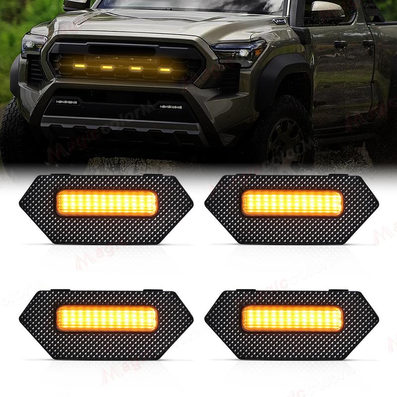 For Toyota Tacoma TRD Pro Trailhunter 2024 Car Front Grille Light LED Yellow Warning Light Daytime Running Lamp Headlight 12V