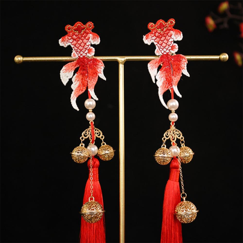 Red Chinese Style Ancient Hairpin Pearl Chinese New Year Side Clip Hanfu Hair Clip  Women
