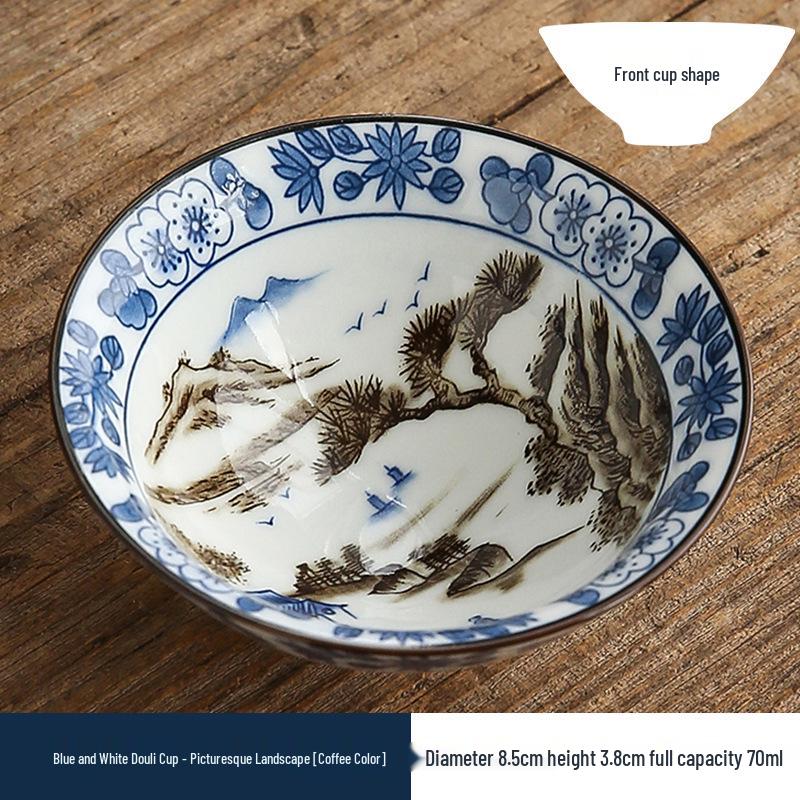 Двухцветная сине-белая фарфоровая чашка доули - Керамическая чашка мастера кунг-фу, Японская дегустационная чаша, Одинарная чайная чашка.