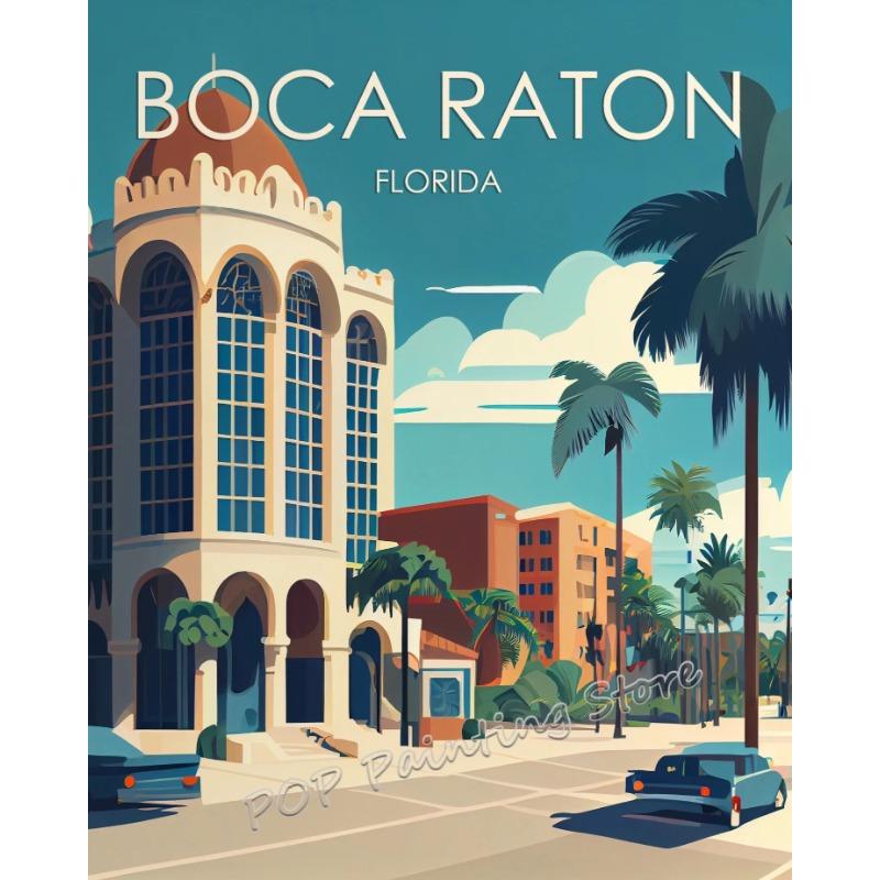 Флорида Ретро Путешествия Холст Принт Настенное Искусство Майами Джексонвилл Набор Винтажных Постеров Мульти-город Минималистичный Декор для Дома Сувенир Подарок