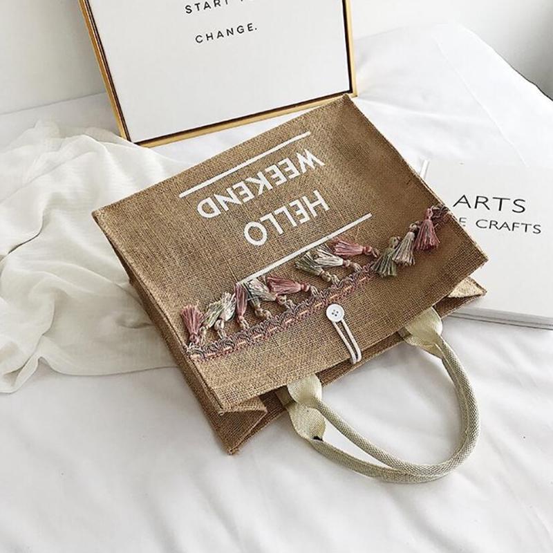 Yogodlns Women's Linen Handbag Large Capacity Tassel Ladies Travel Beach Shopping Casual Shoulder Bag