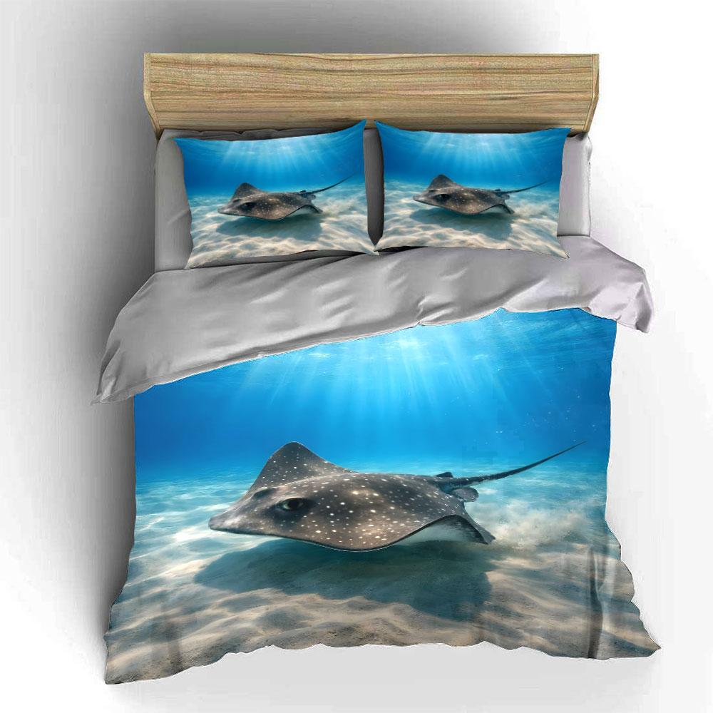 Spotted Stingray Under Sunlight Print Bedding Set 1 Duvet Cover 2 Pillowcases For Adult And Children Luxury Gift Full Size