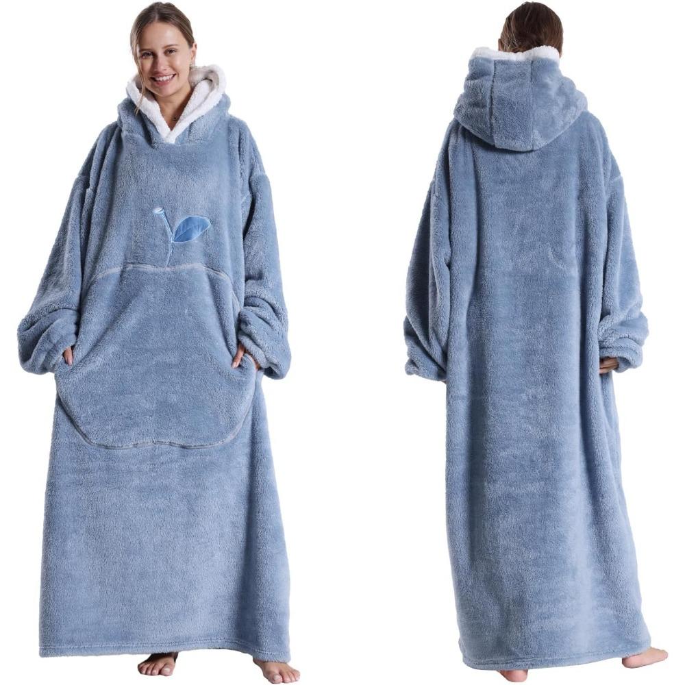 Зимний теплый флисовый халат с капюшоном для женщин, однотонный большой размер, рукава-одеяла, флисовые теплые толстовки с капюшоном, кофты, гигантское одеяло для телевизора, женский халат с капюшоном