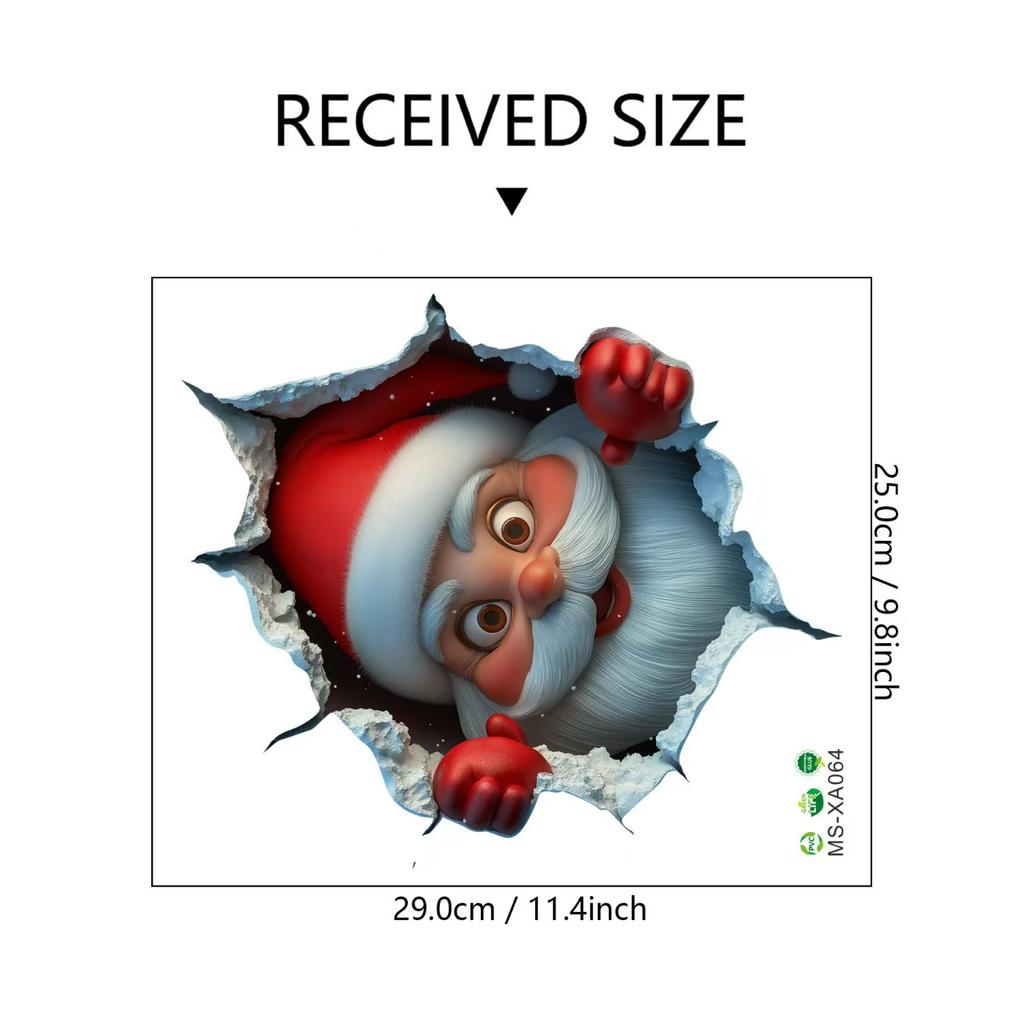 Santa Claus Break-Through Wall Decal, Vinyl Christmas Wall Stickers, Removable Holiday Decor for Home and Living Spas