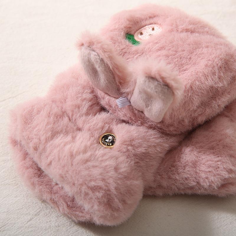 Flip Half Finger Cute Rabbit Autumn and Winter Plush Gloves Female Warm Thickened Student Writing Cycling Gloves Tide
