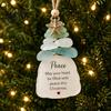 Festive Window Door Decor Sea Glass Christmas Tree Ornament, Seaglass Art Hanging with Starfish Charm, Ocean Inspired Ornaments Peace Love Joy