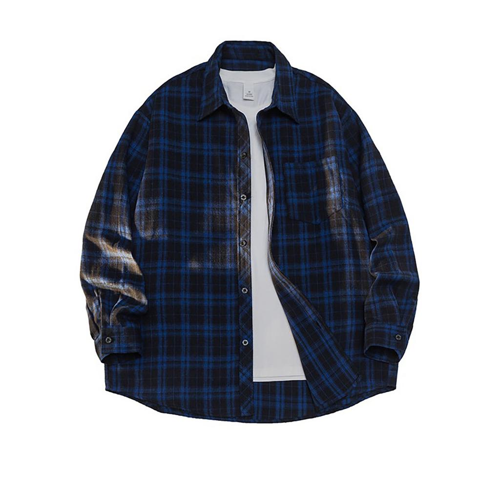 Мужская модная повседневная свободная клетчатая рубашка с карманами и лацканами с длинным рукавом, верхняя блузка