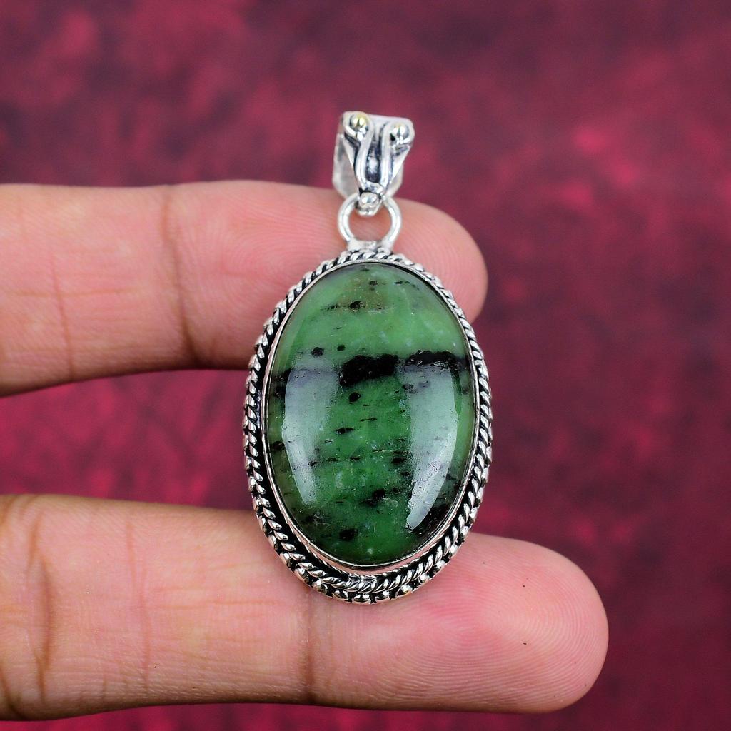 Ювелирные изделия с подвеской из рубина и зоизита, подвеска ручной работы из стерлингового серебра 925 пробы, ювелирные изделия новейшего дизайна