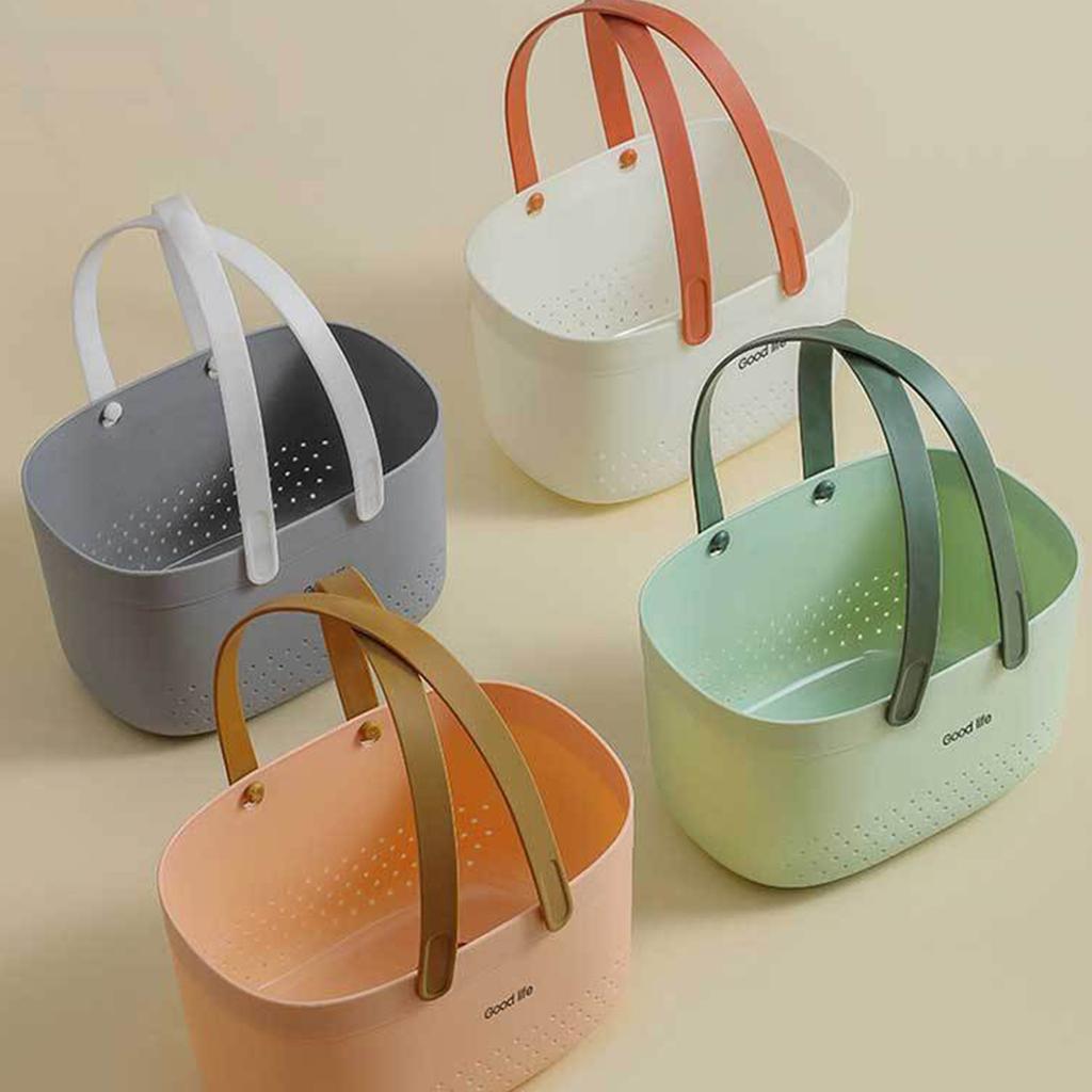 Корзина для ванны с ручкой Полые сливные корзины для хранения Сумка для душа для дома Ванная комната Кладовая Кухня Органайзер для шампуня и закусок Косметический органайзер ASL