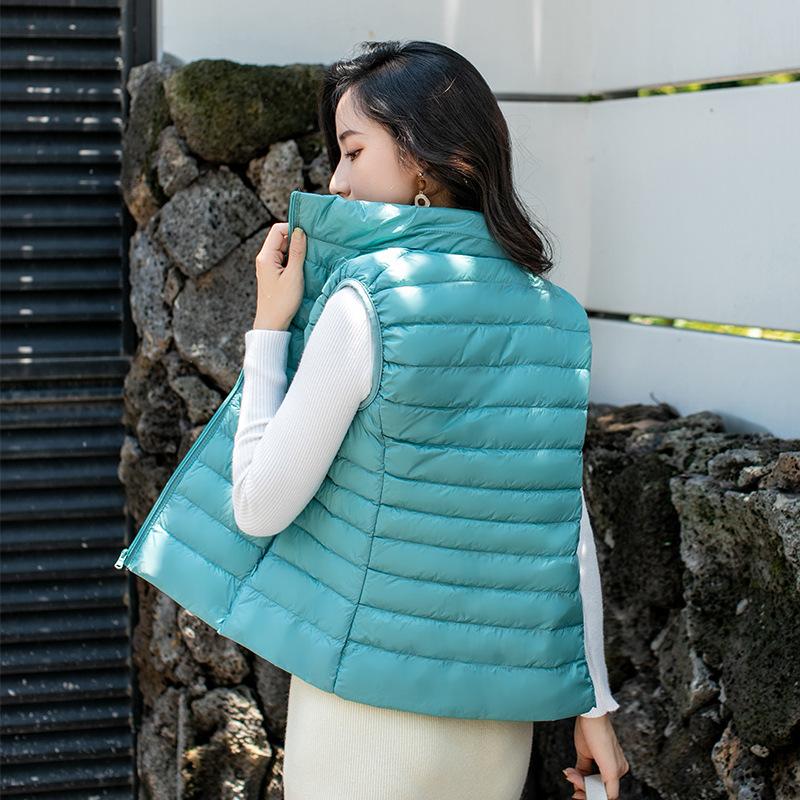Women Autumn Stand Collor Solid Color Sleeveless Zipper Slim Lightweight Down Vest M-4XL