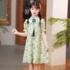 Girls' Summer Floral Cheongsam Princess Dress - Chinese Hanfu Style