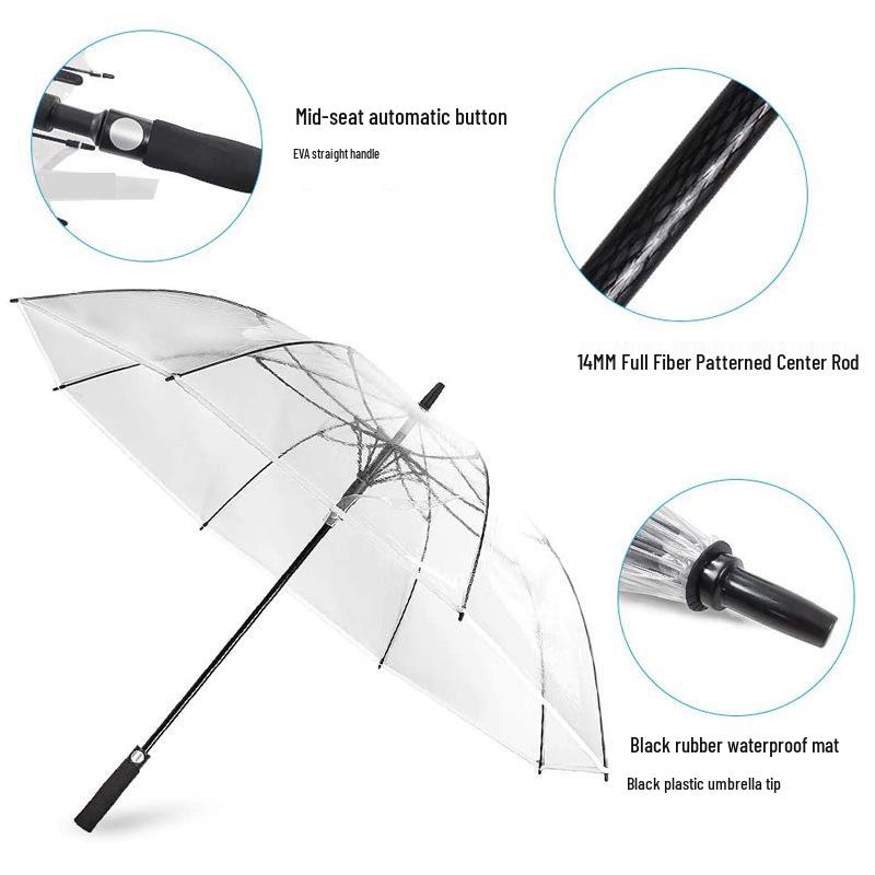 Eco-friendly Large PVC Transparent Golf Umbrella - Windproof, Rainproof, Sturdy, Long Handle with Print Logo